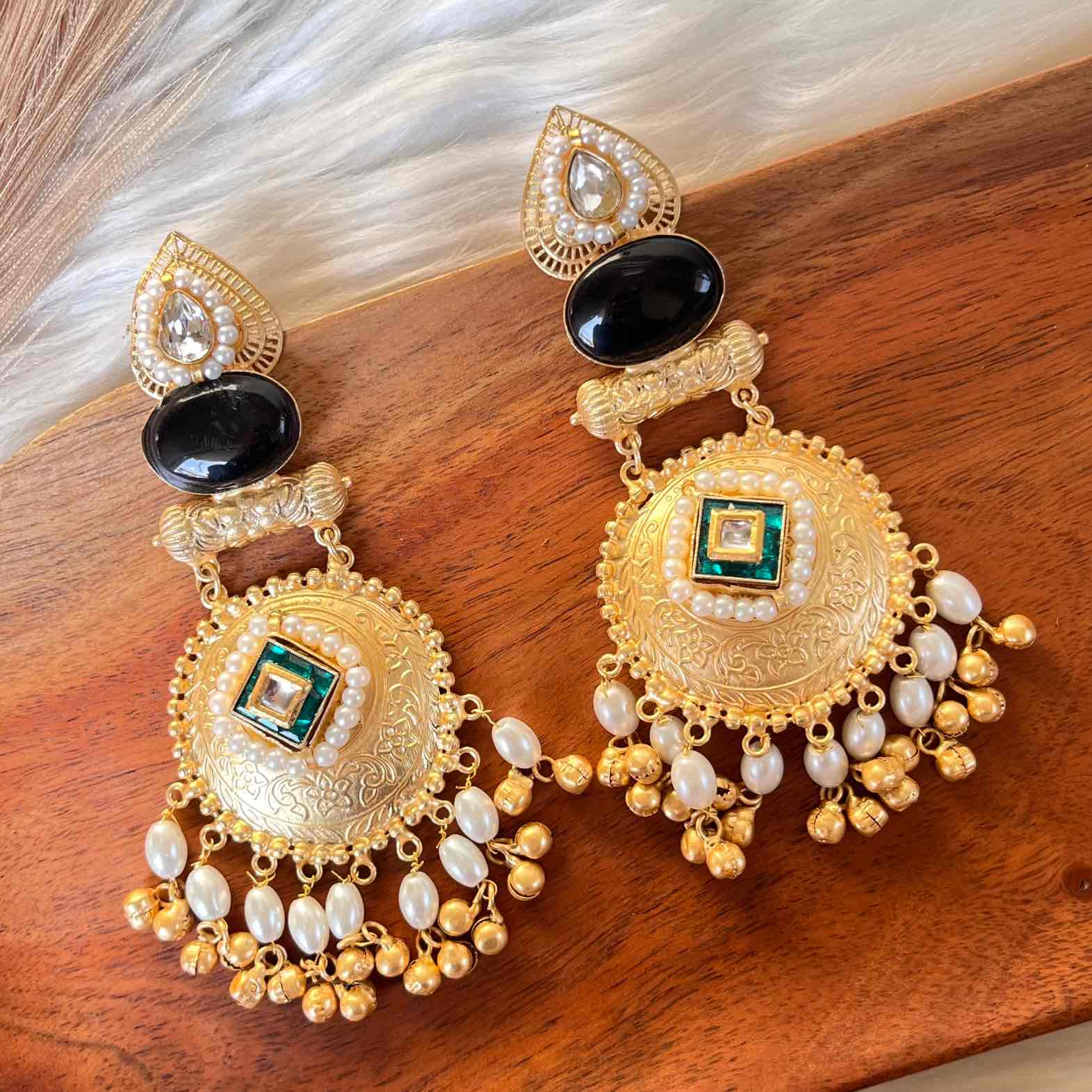 Black - Green Sitara Golden Fusion Earrings - womaniya - Black - Green Sitara Golden Fusion Earrings - womaniya -  -  -  - #tag1# - #tag2# - #tag3# - #tag4#