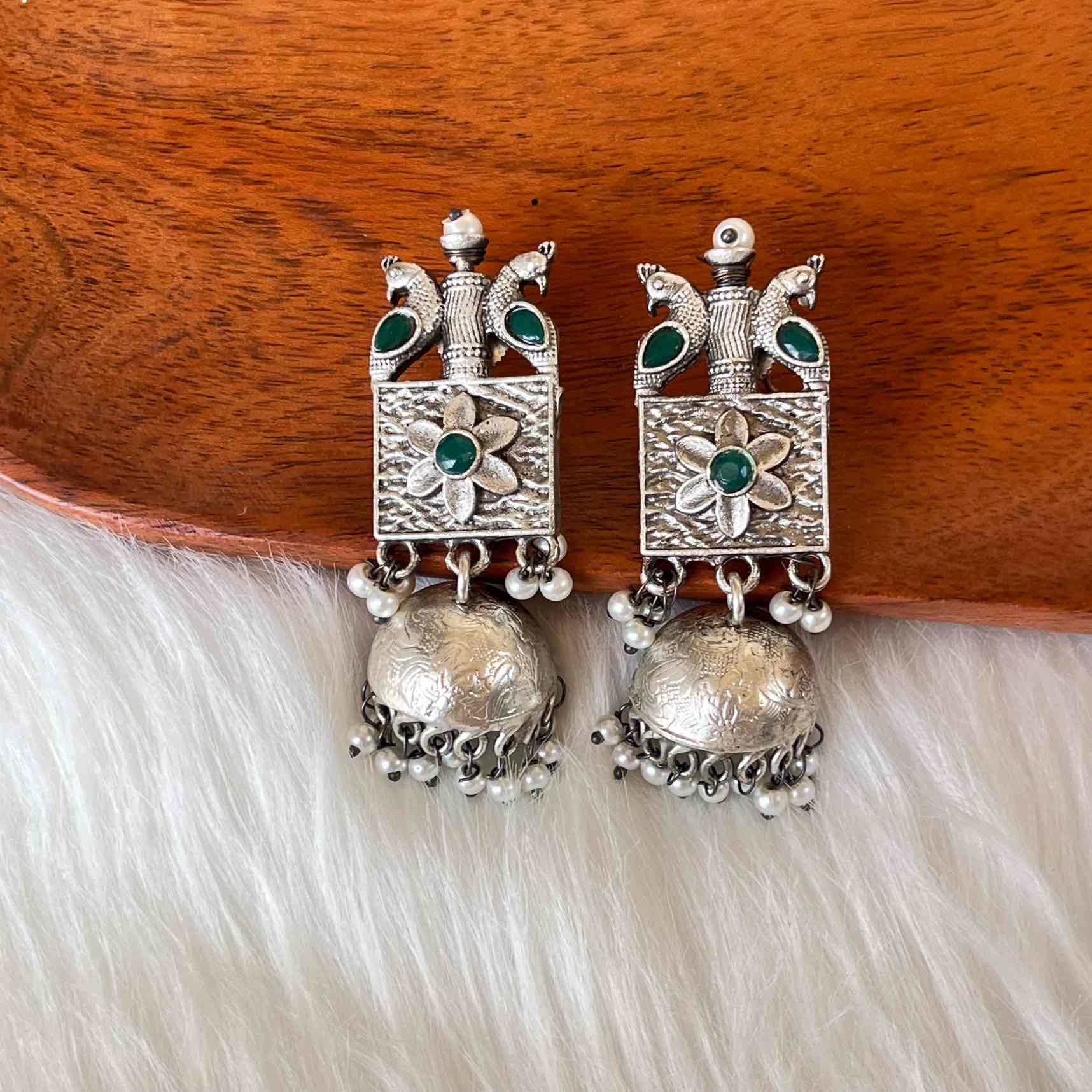 Green Mayuri Jhumkas