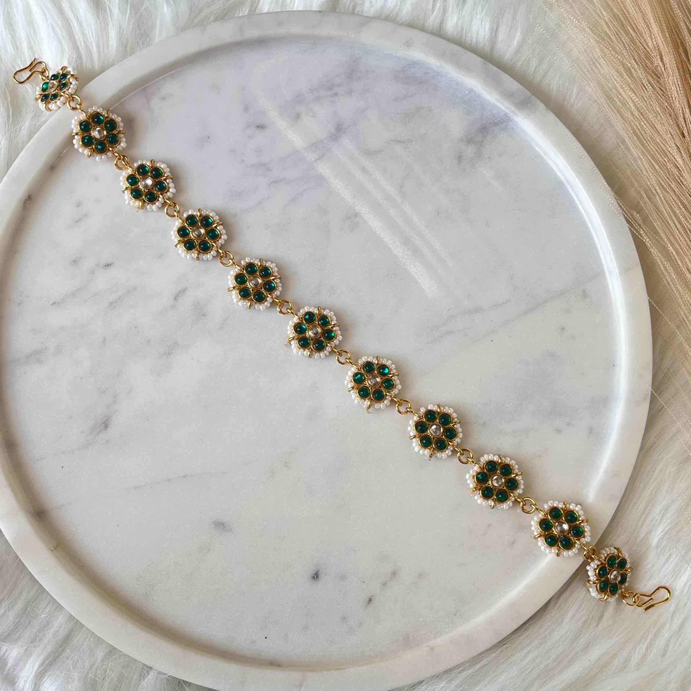 Green Flower Kundan Sheesh Phool
