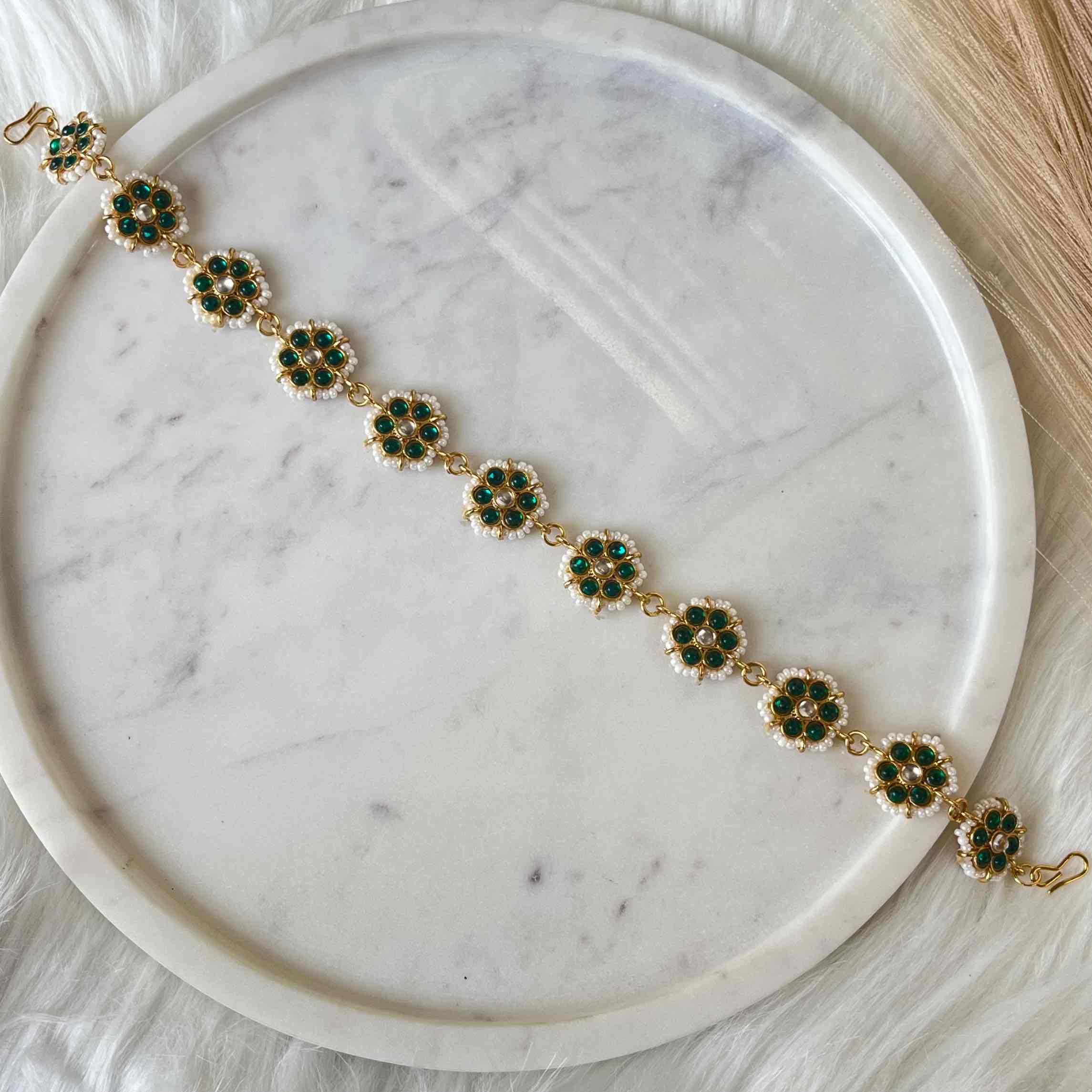 Green Flower Kundan Sheesh Phool