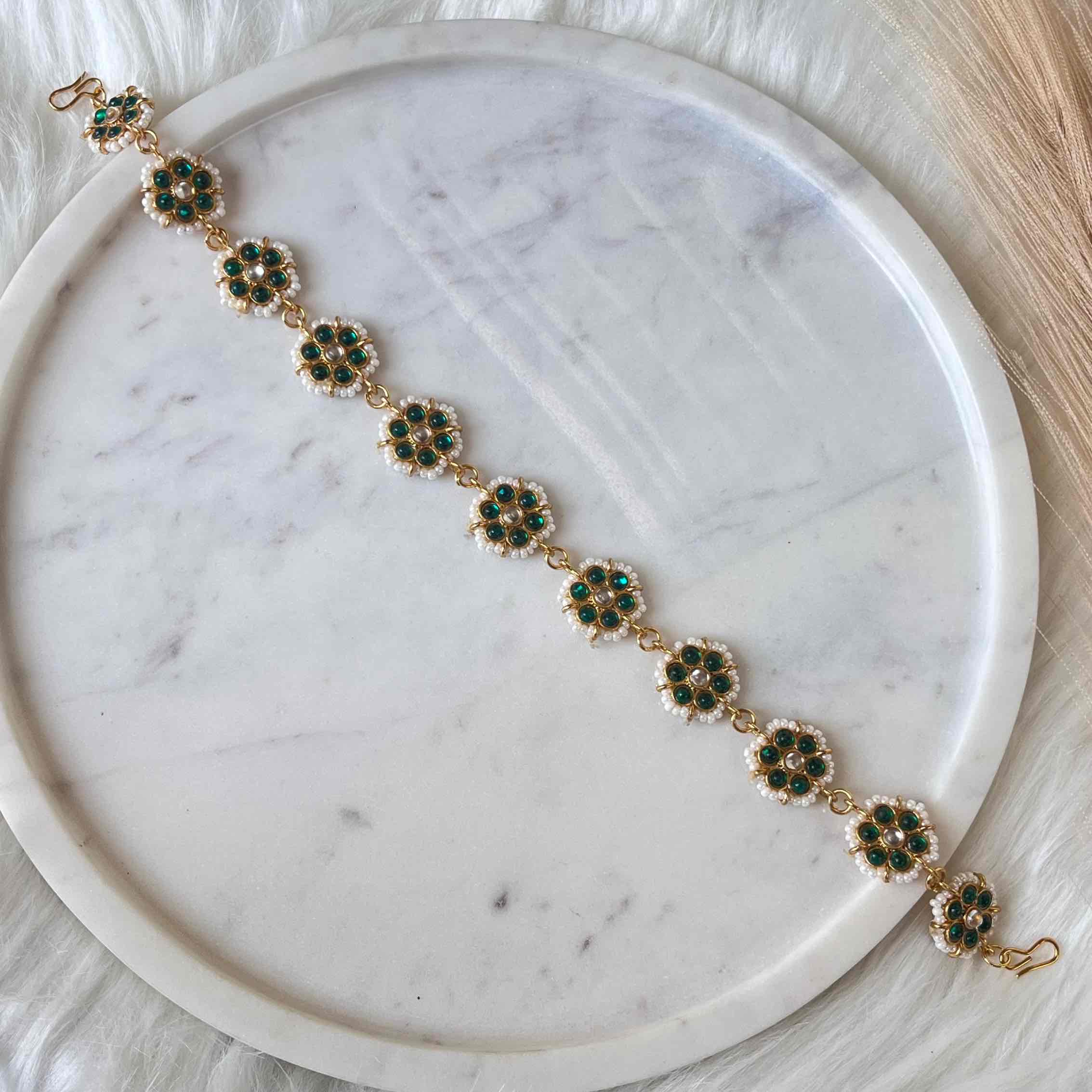 Green Flower Kundan Sheesh Phool