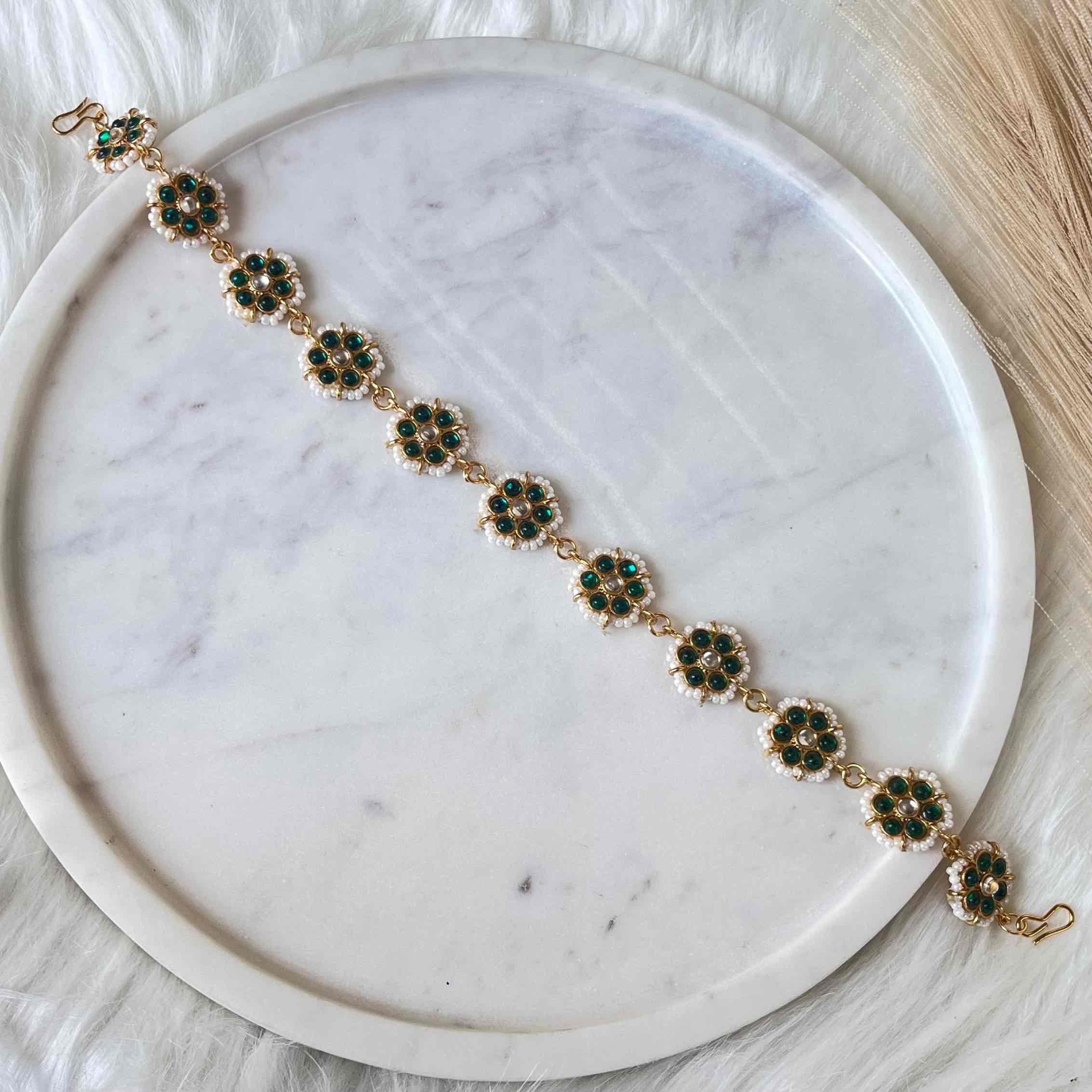 Green Flower Kundan Sheesh Phool