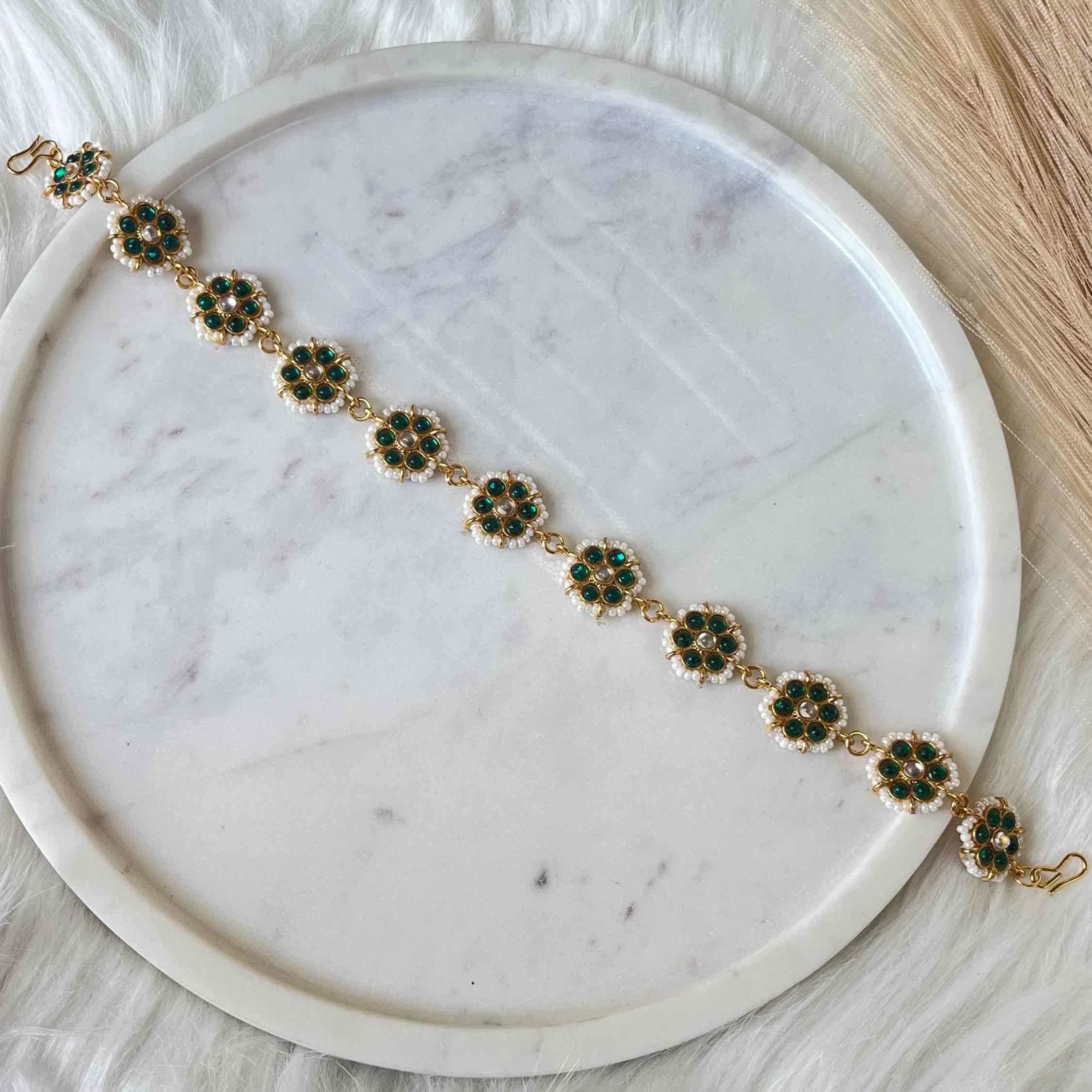 Green Flower Kundan Sheesh Phool