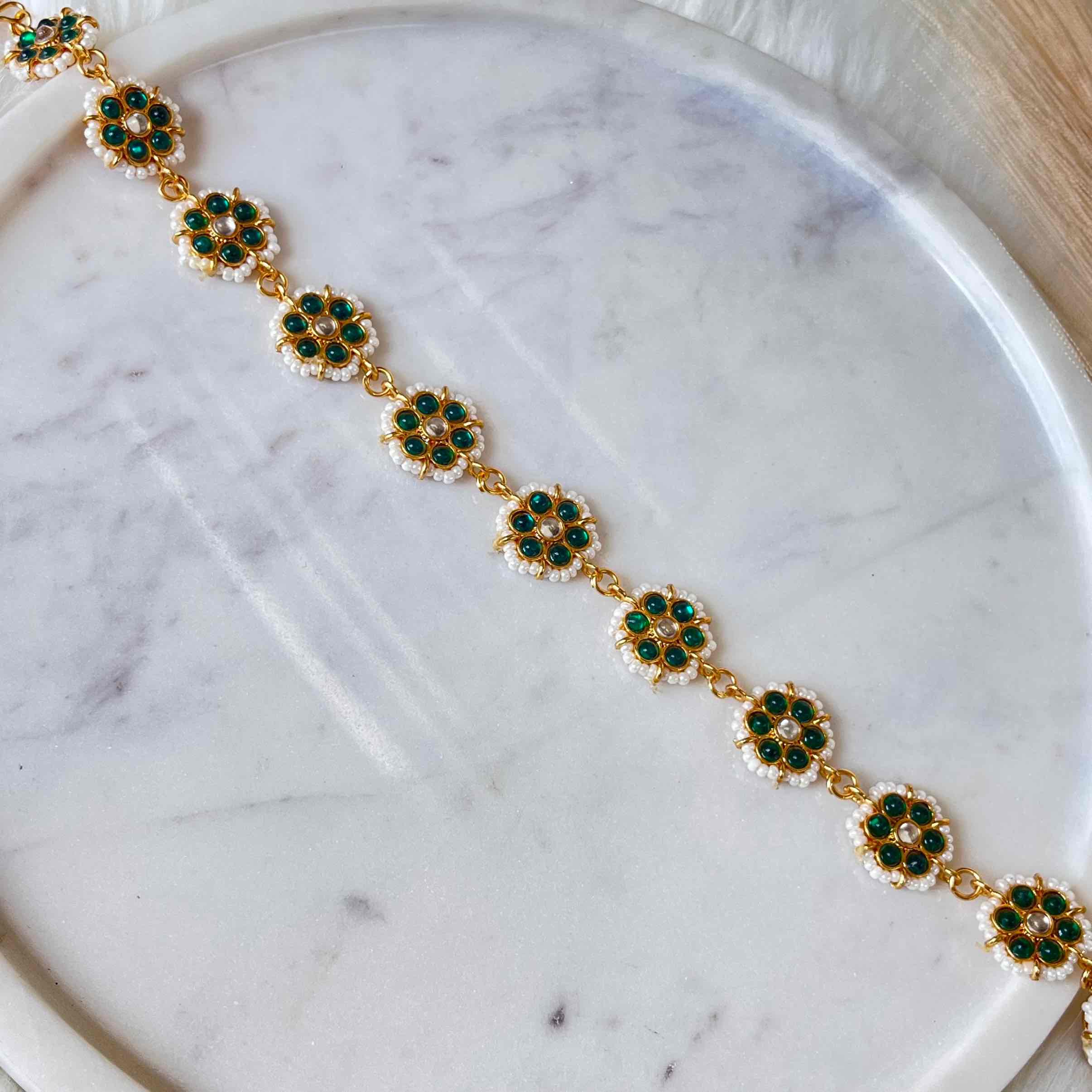 Green Flower Kundan Sheesh Phool
